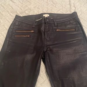Women’s J Crew skinny jeans in waxed finish.
